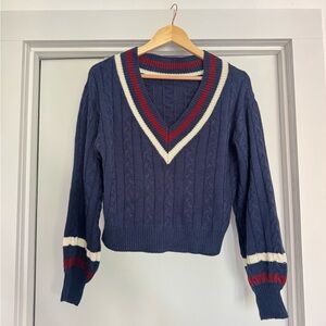 Cider Navy V-Neck Sweater with Stripes